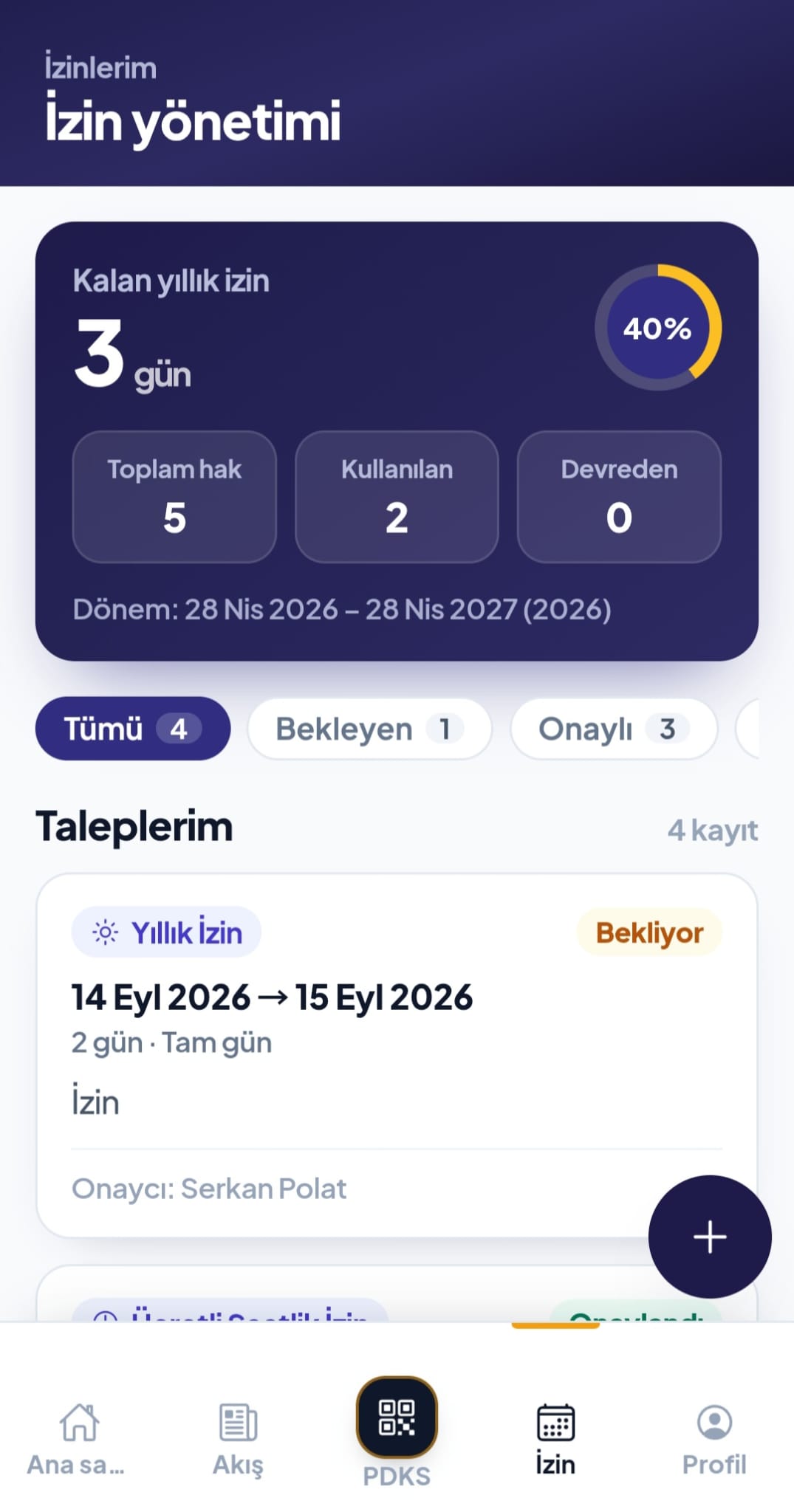 HRMAX mobil izin yönetimi ekranı